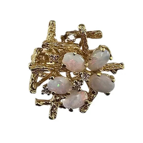 18K Yellow Gold Opal and Diamond Ring Size 5.5 #23551 - Picture 1 of 8